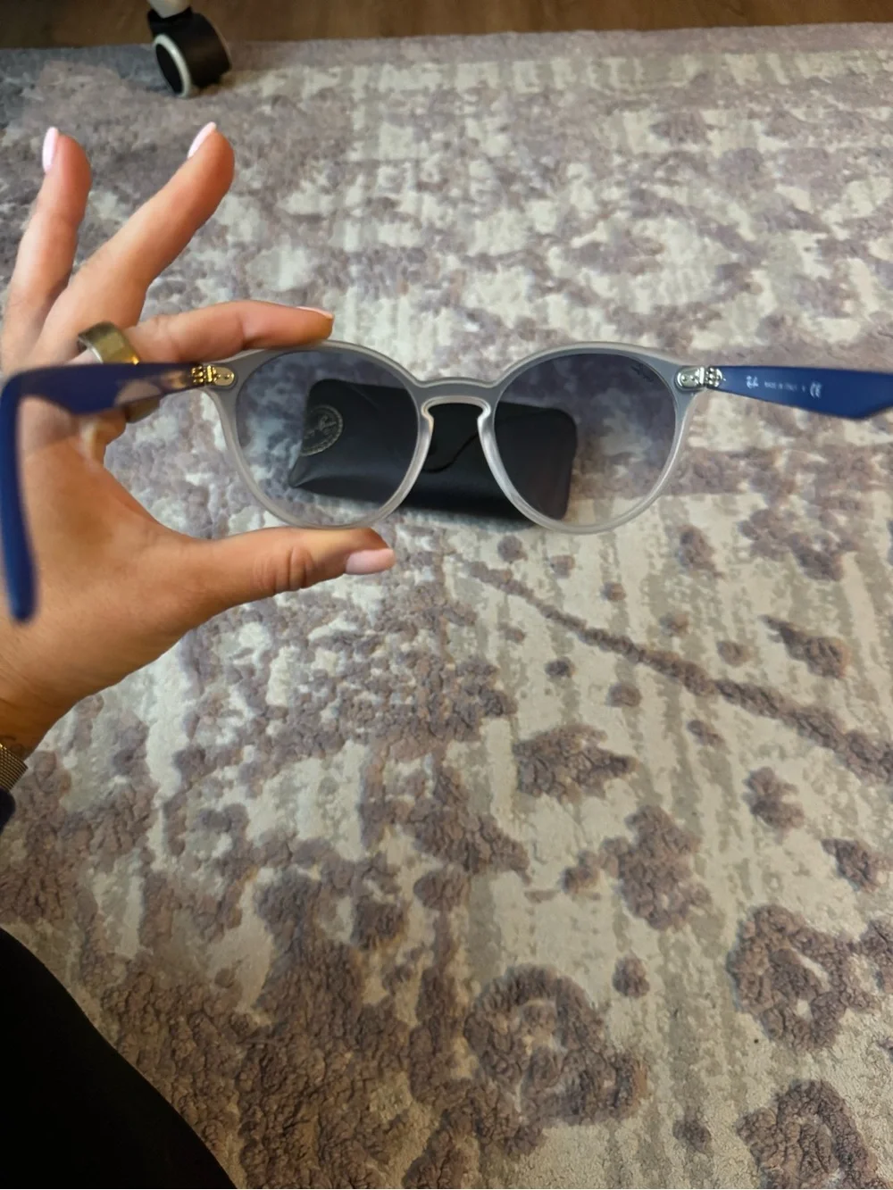 Ray-Ban Silver Frame Sunglasses with Blue Gradient Lenses